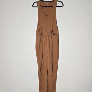 Free People Sun Drenched Cotton Pleated Front Empire Waist Overalls Romper Small